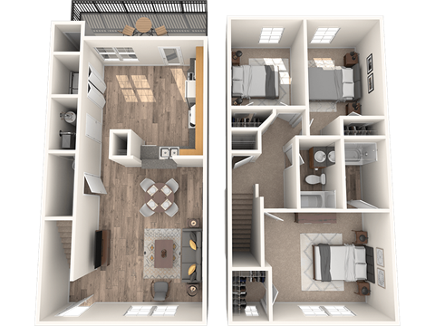 Bull Run three bedroom two bathroom townhome floorplan